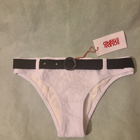 Solid & Striped Rachel Belted Bikini Bottom in White Embossed Floral - Picture 4 of 7